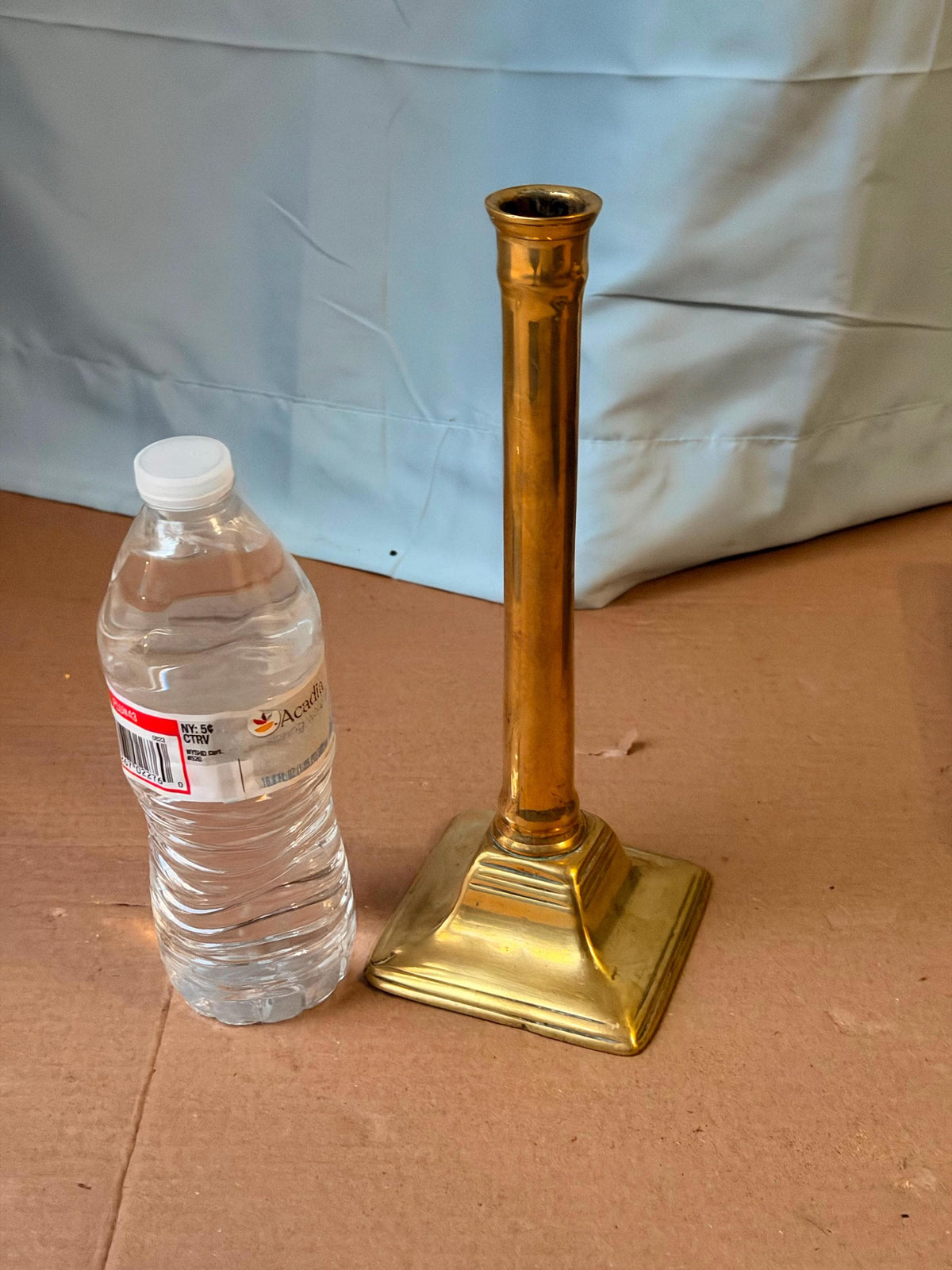 Vintage Tall Brass Candlestick Holder Square Stepped Pedestal Base 10"