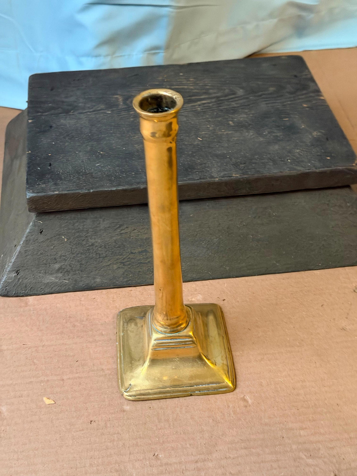 Vintage Tall Brass Candlestick Holder Square Stepped Pedestal Base 10"
