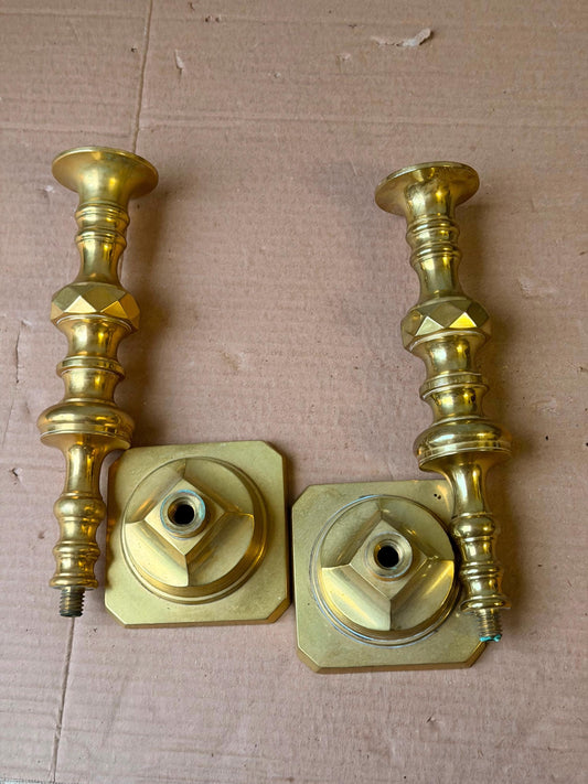 Vintage Middle Eastern Brass Candlestick Pair Faceted Knop 11" (61 characters)