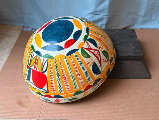 Vintage Large Hand Painted African Calabash Gourd Bowl 16.5"