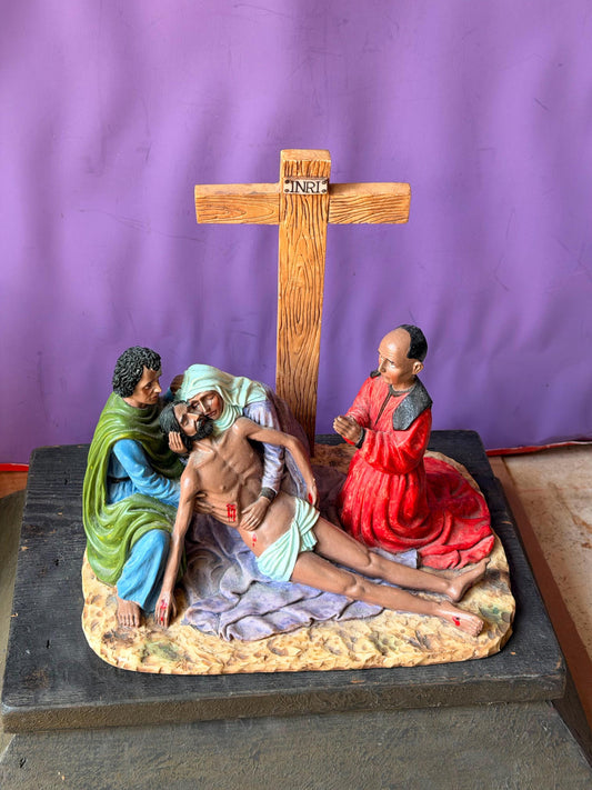 Vintage Afrocentric Black Jesus Pieta Statue Lamentation Cross Christian Art