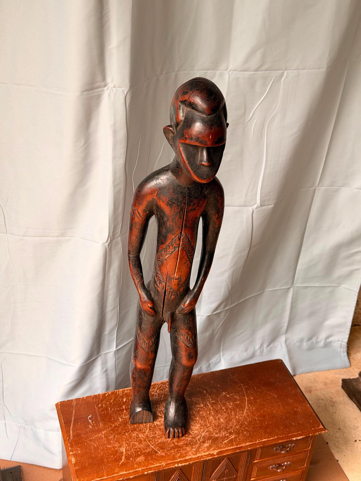 Vintage Toma Loma Wood Figure - Ancestral Spirit Statue Guinea 17.5"