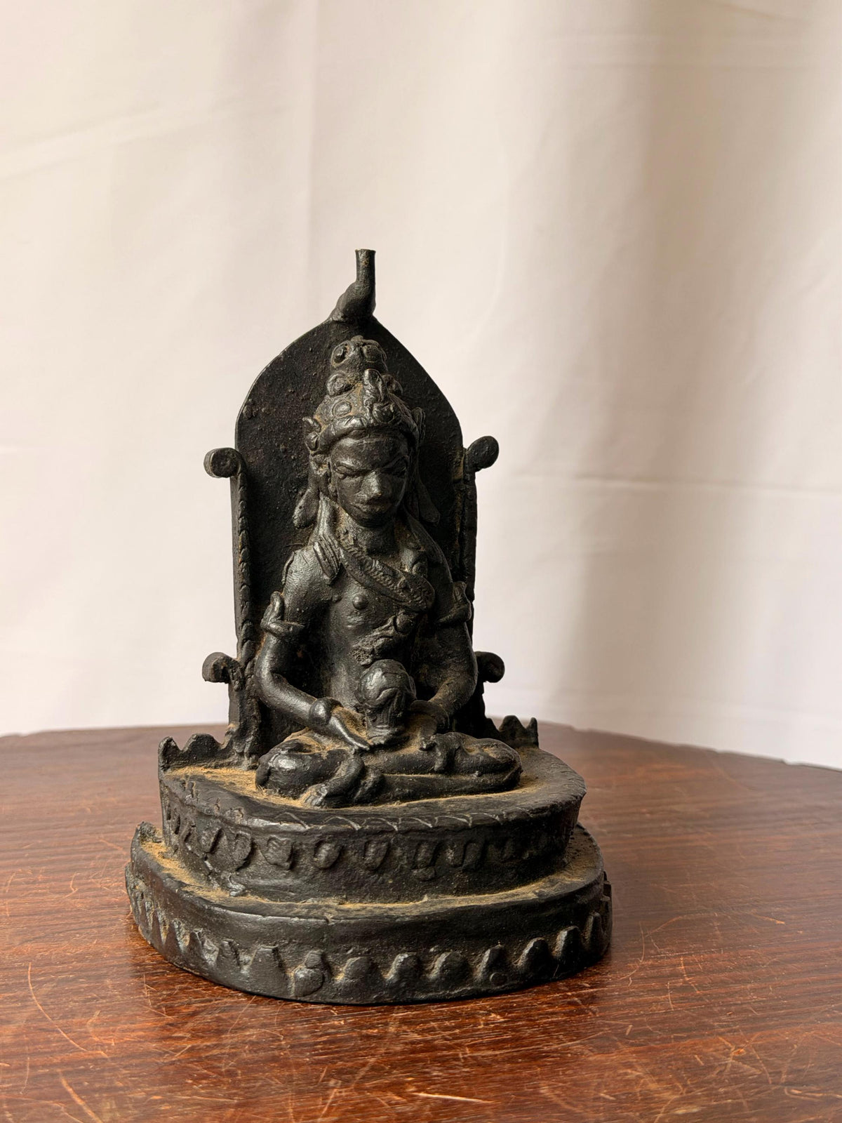 Vintage Bronze Hariti Goddess Statue Mother Child Altar Figure 6.5"