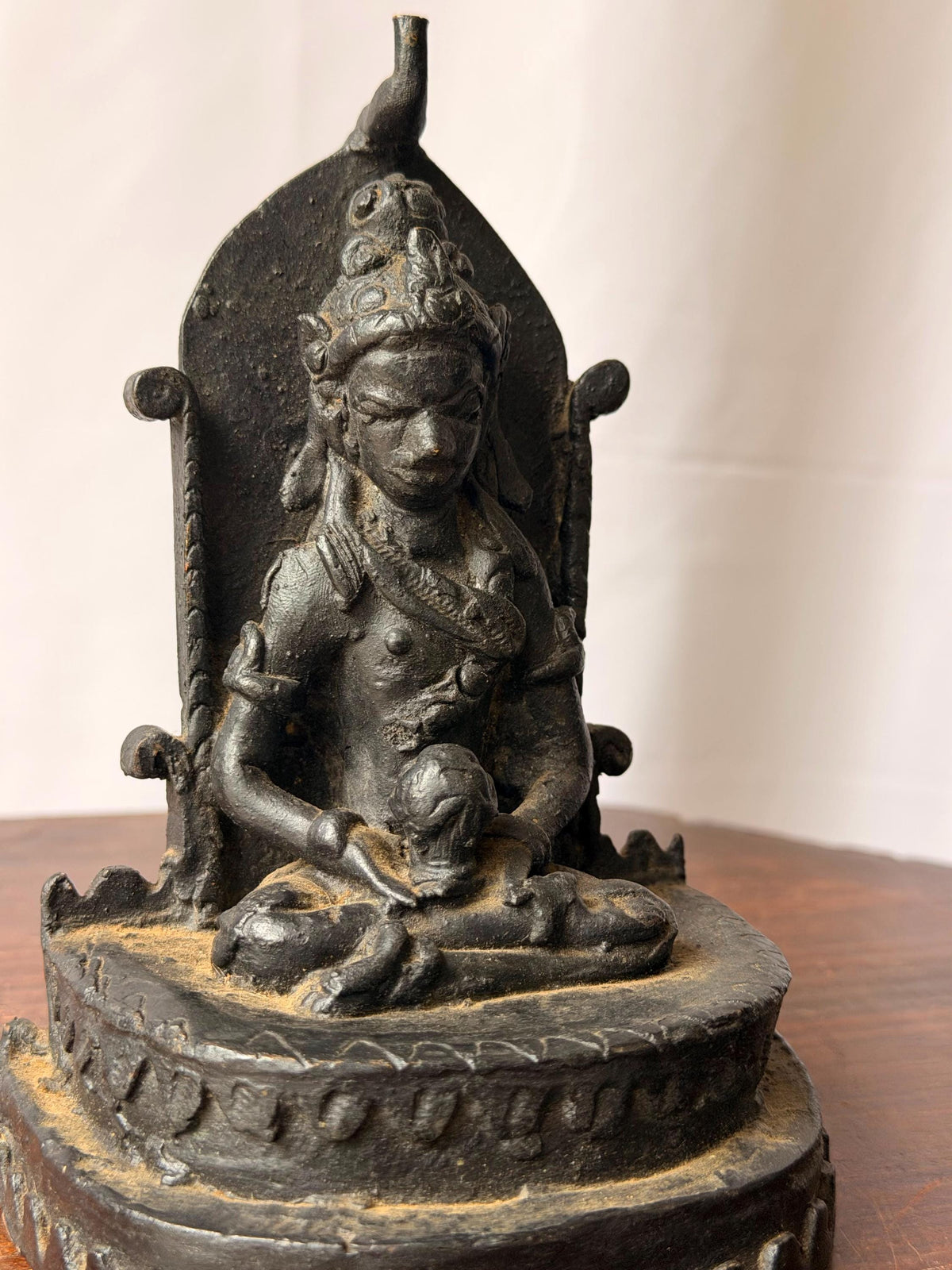 Vintage Bronze Hariti Goddess Statue Mother Child Altar Figure 6.5"