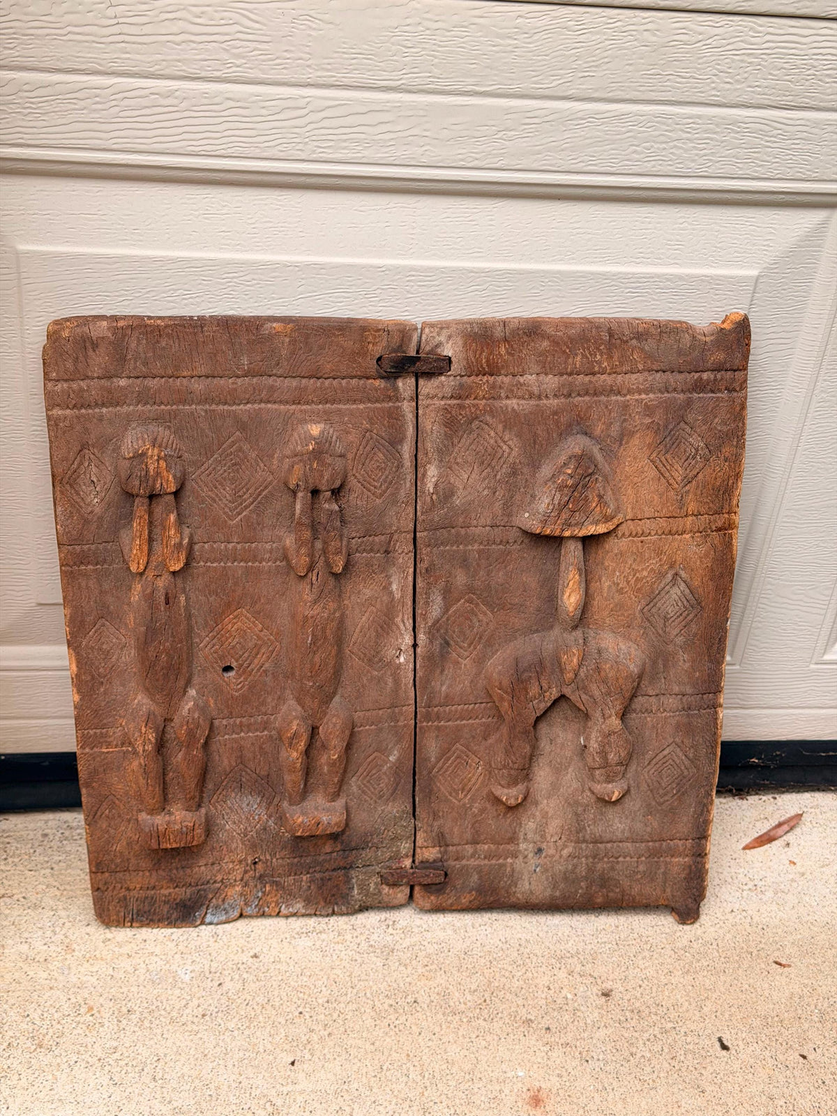 Vintage Dogon Double Panel Granary Shutter Wood Carving Mali 16"