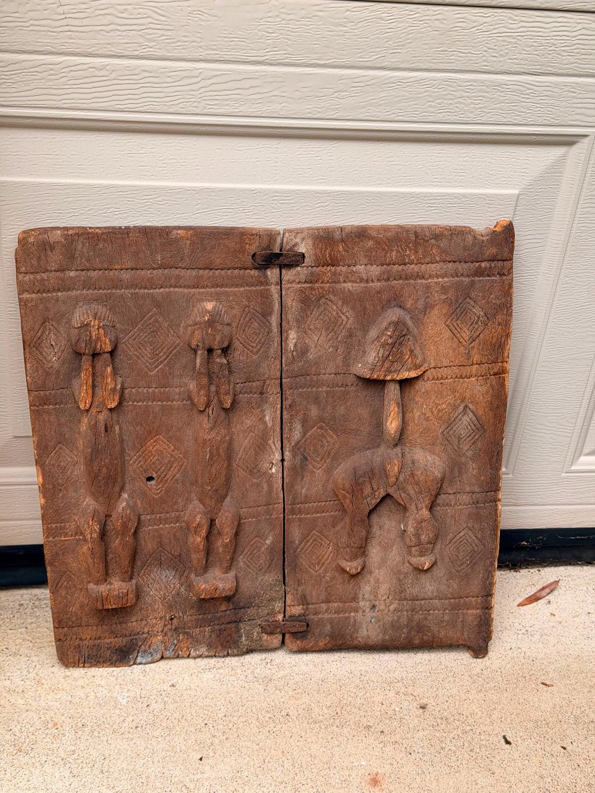 Vintage Dogon Double Panel Granary Shutter Wood Carving Mali 16"