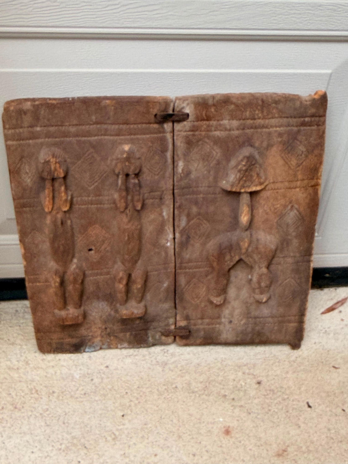 Vintage Dogon Double Panel Granary Shutter Wood Carving Mali 16"