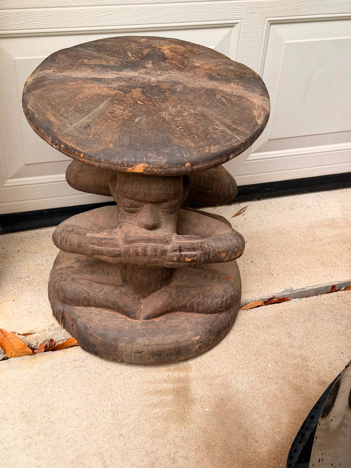 Vintage Kongo Caryatid Wood Stool - African Royal Throne Congo 18.5"