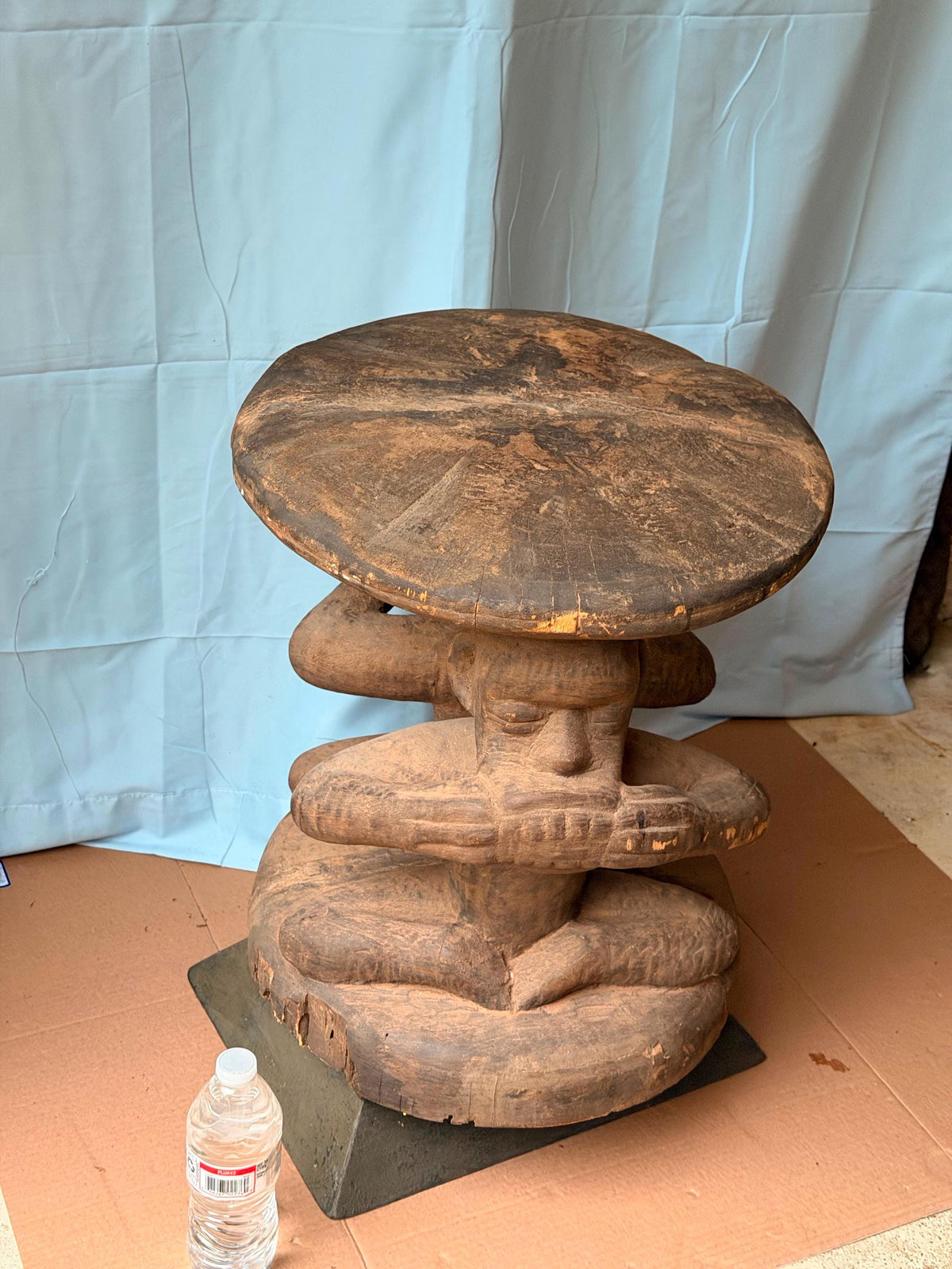 Vintage Kongo Caryatid Wood Stool - African Royal Throne Congo 18.5"