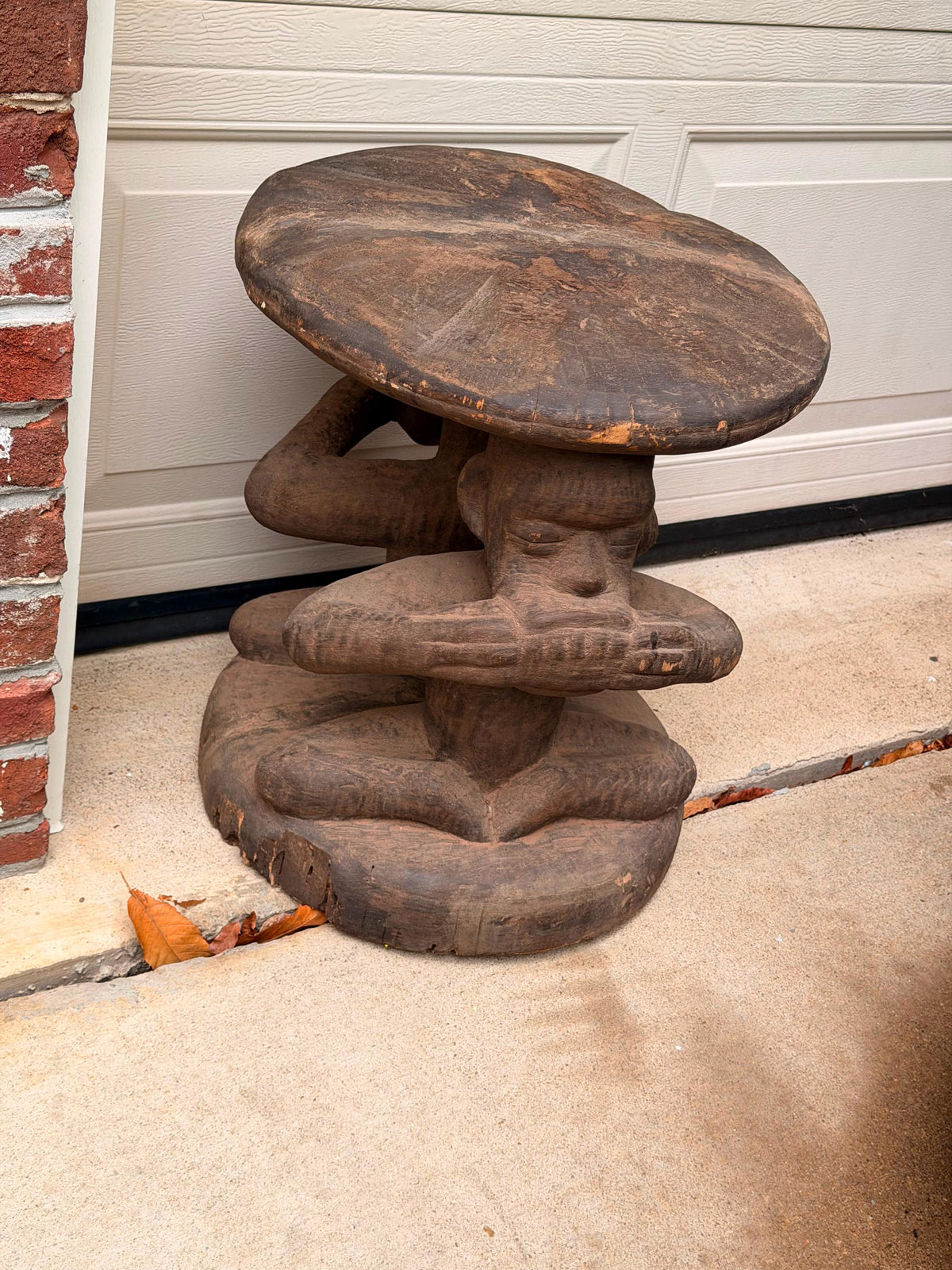 Vintage Kongo Caryatid Wood Stool - African Royal Throne Congo 18.5"