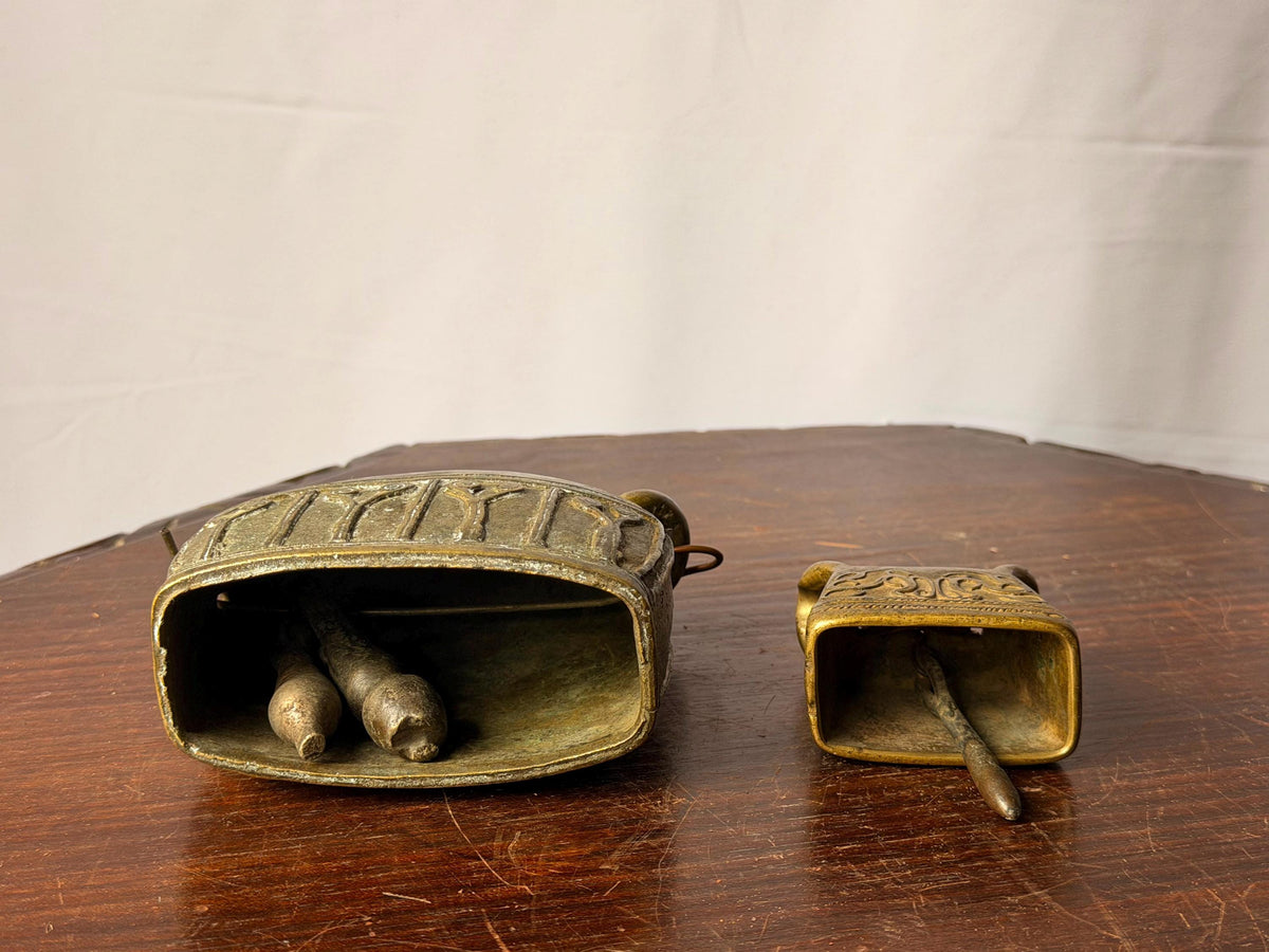 Vintage Southeast Asian Cast Bronze Bell Set Lost Wax Metalwork Pair