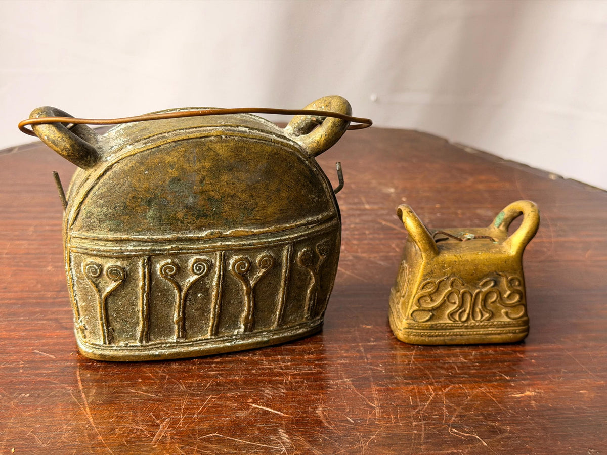 Vintage Southeast Asian Cast Bronze Bell Set Lost Wax Metalwork Pair