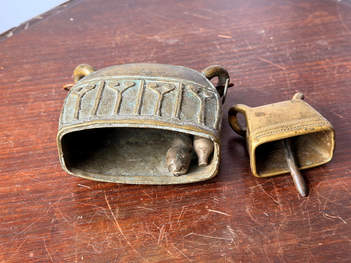 Vintage Southeast Asian Cast Bronze Bell Set Lost Wax Metalwork Pair