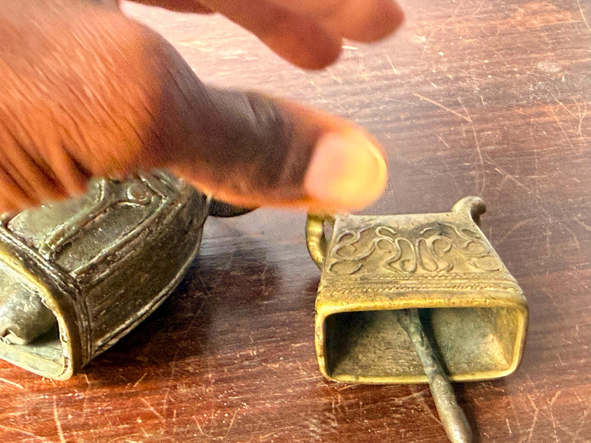 Vintage Southeast Asian Cast Bronze Bell Set Lost Wax Metalwork Pair