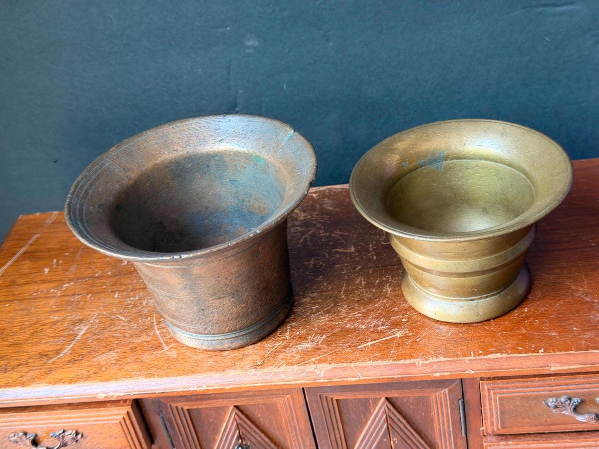 Vintage Cast Bronze Brass Mortar Pair Apothecary Bowls Vessel Set