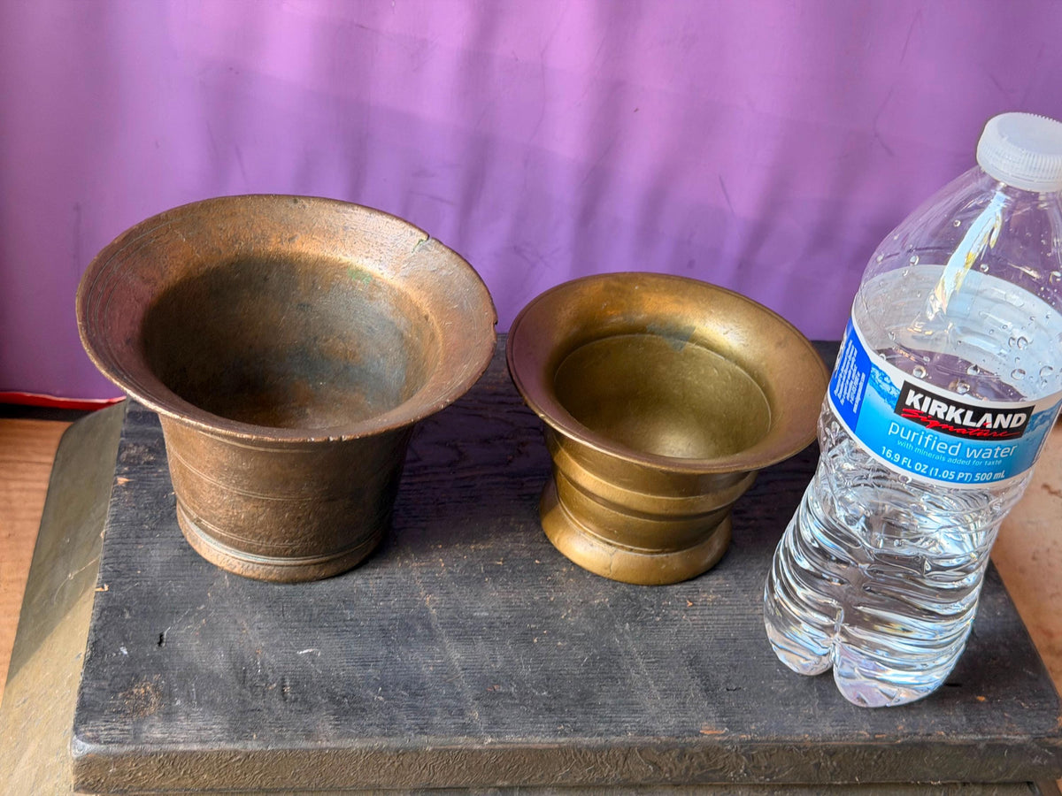 Vintage Cast Bronze Brass Mortar Pair Apothecary Bowls Vessel Set