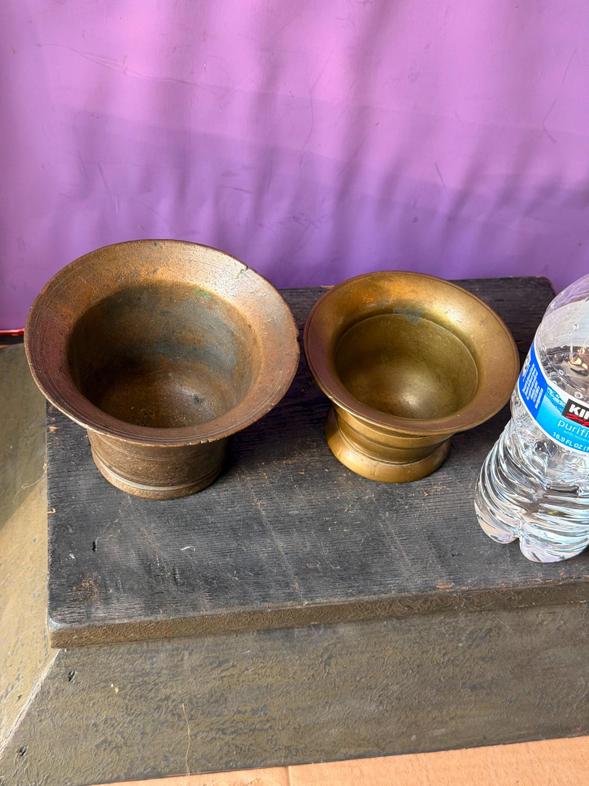 Vintage Cast Bronze Brass Mortar Pair Apothecary Bowls Vessel Set