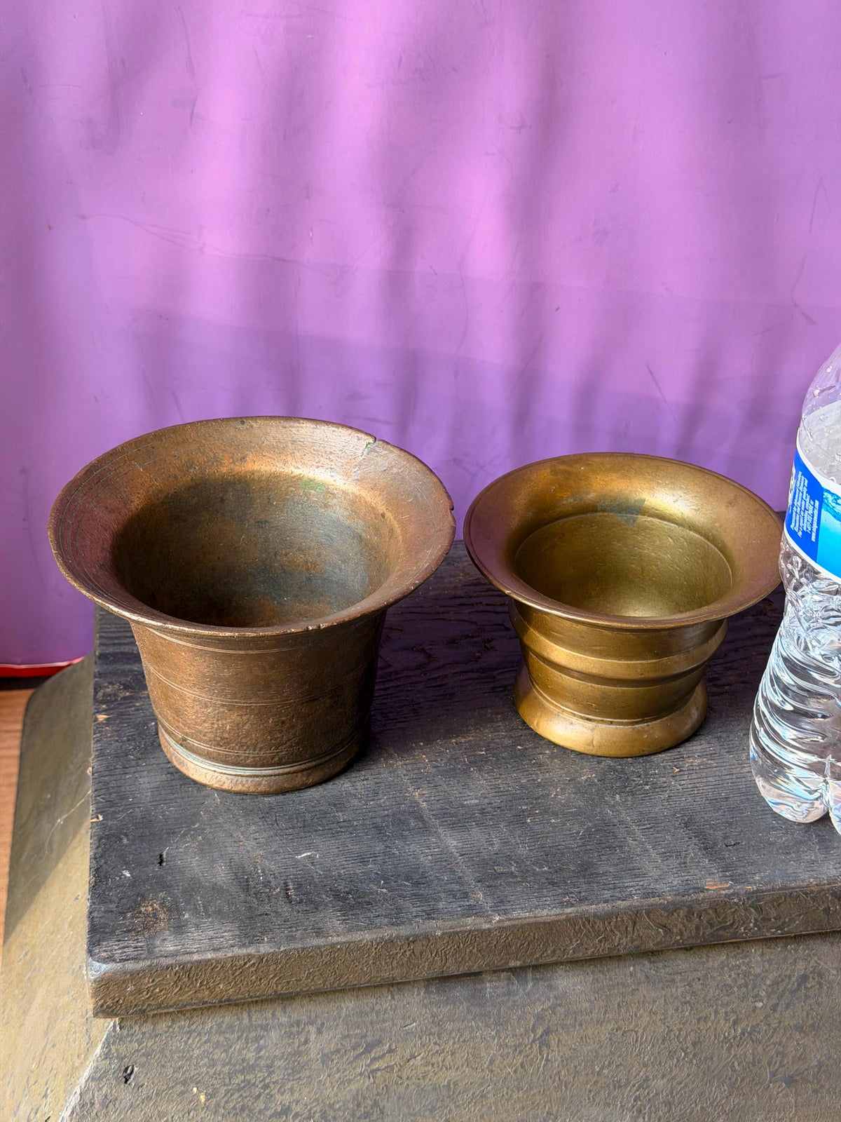 Vintage Cast Bronze Brass Mortar Pair Apothecary Bowls Vessel Set