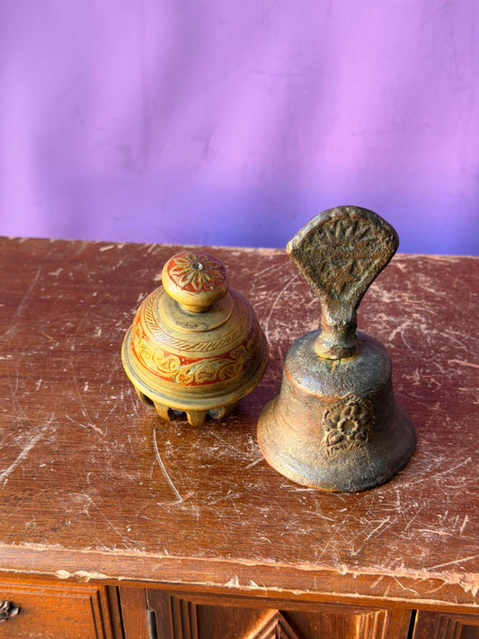 Vintage Indian Brass Elephant Bell Set Puja Cattle Bells Hindu Ritual 3.5"