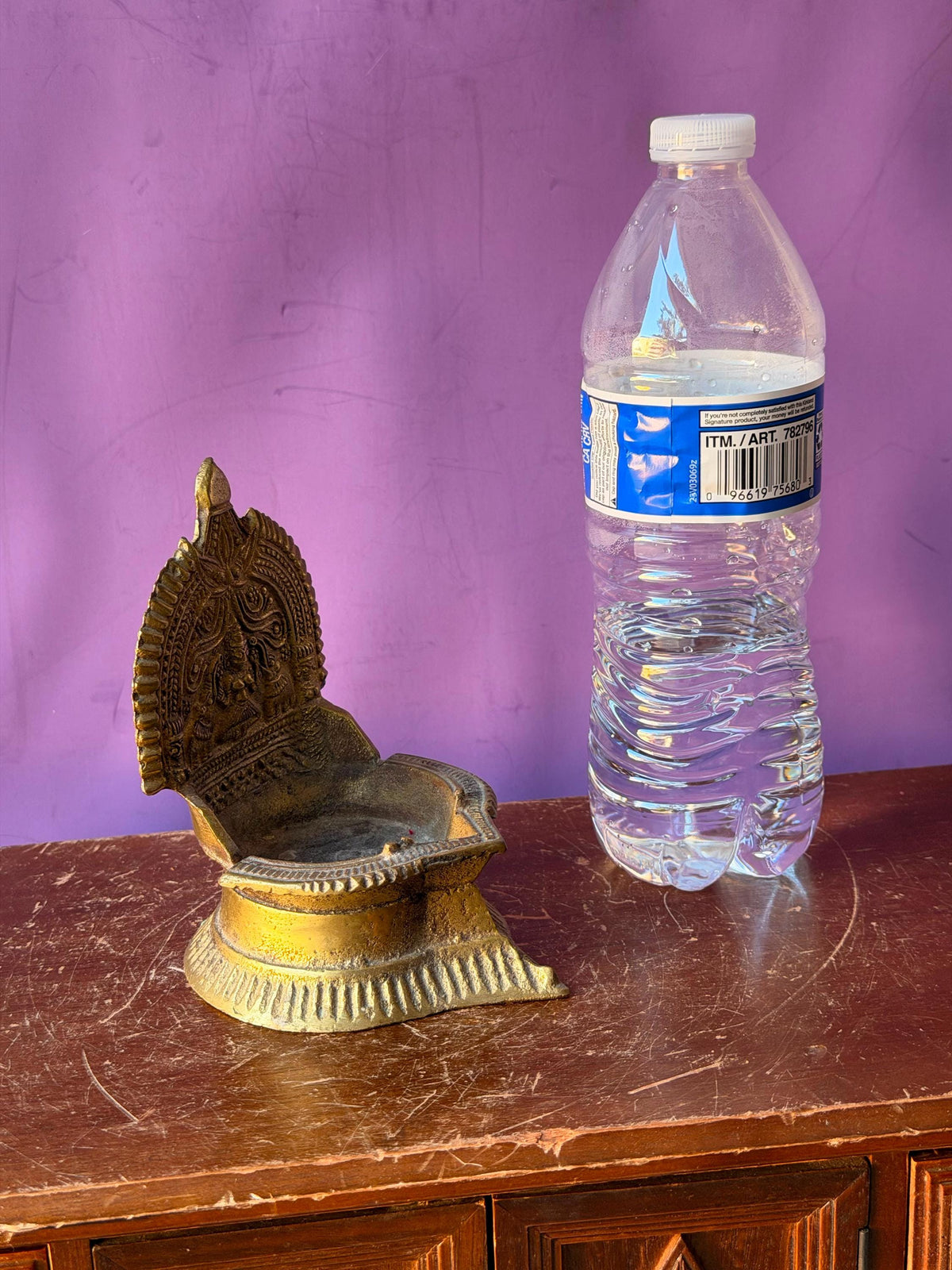 Vintage Indian Brass Gajalakshmi Incense Burner Dhoop Dani Hindu Altar 5"