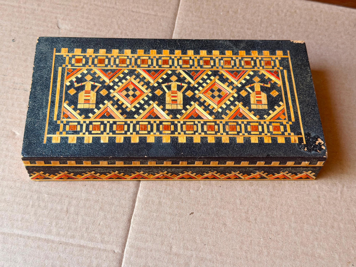 Vintage Ukrainian Straw Marquetry Box - Eastern European Folk Art Case 9.5"