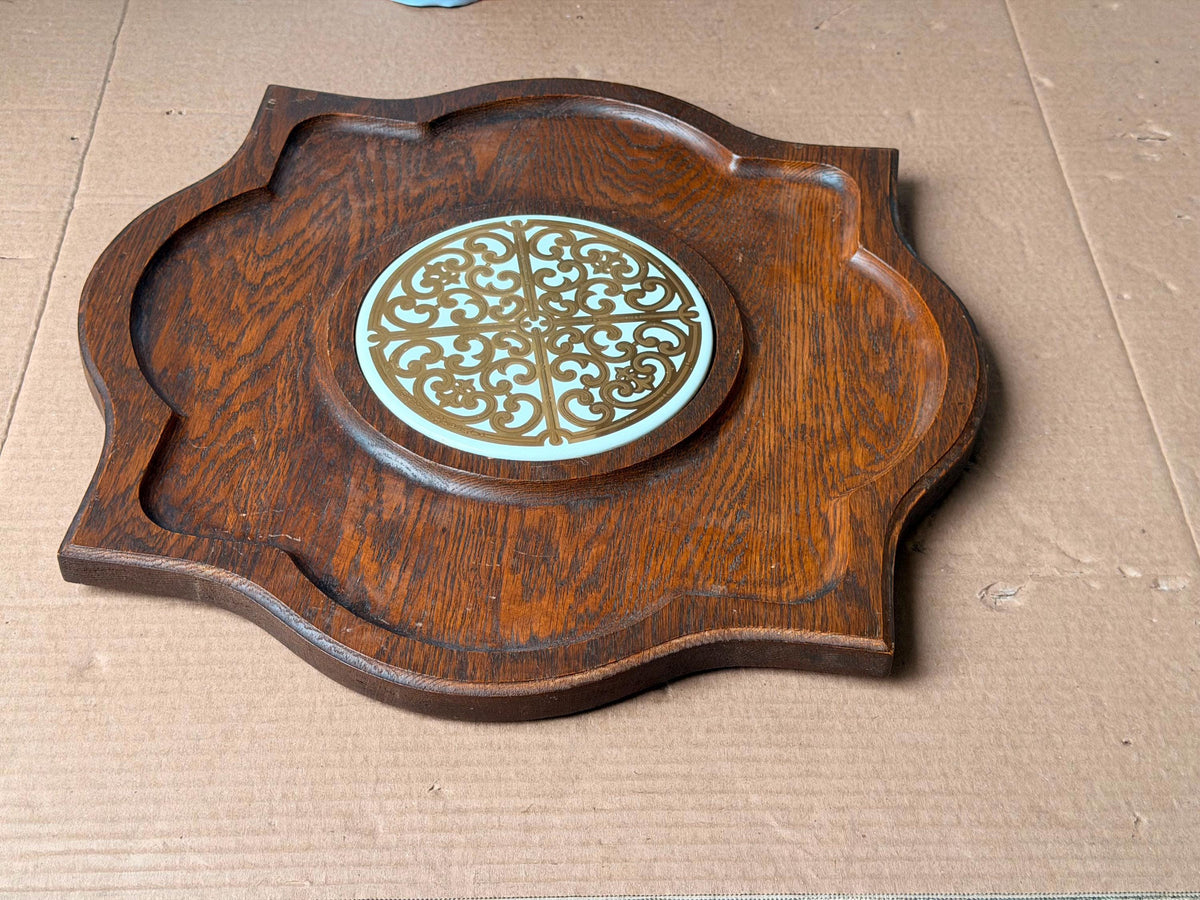 Vintage Georges Briard Mid Century Wooden Serving Tray Tile Inlay Cheese Board