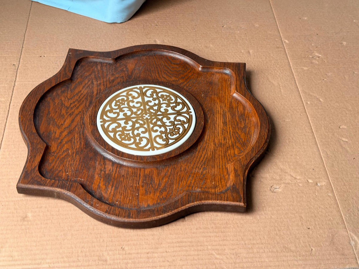 Vintage Georges Briard Mid Century Wooden Serving Tray Tile Inlay Cheese Board