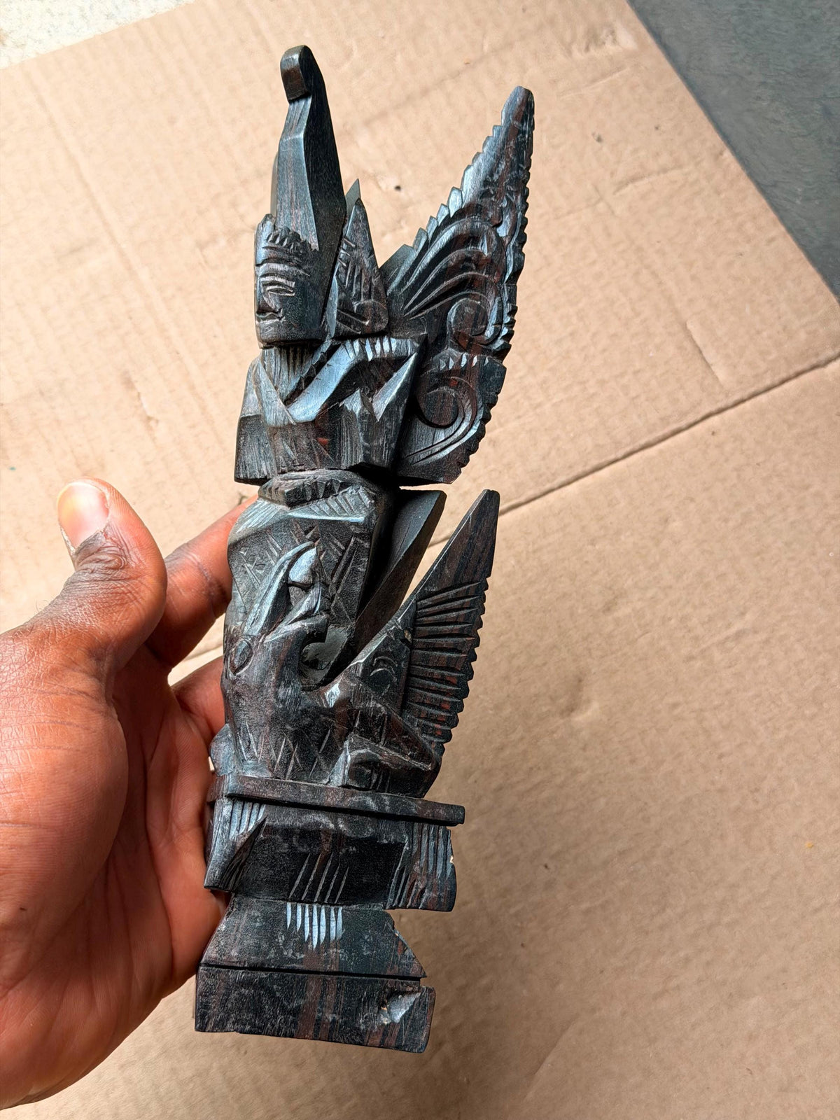 Vintage Balinese Hand Carved Ebony Winged Garuda Deity Indonesian Statue Art