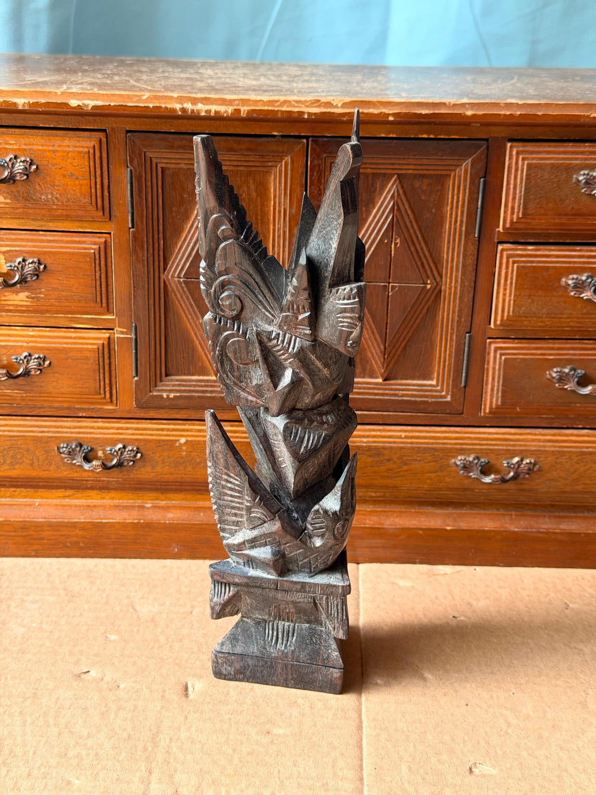 Vintage Balinese Hand Carved Ebony Winged Garuda Deity Indonesian Statue Art