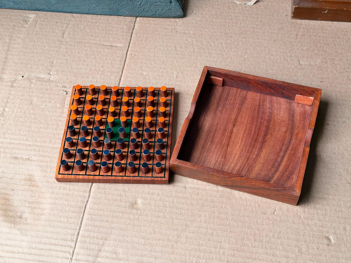Vintage Wooden Reversi Othello Travel Board Game Sheesham Wood Made in India