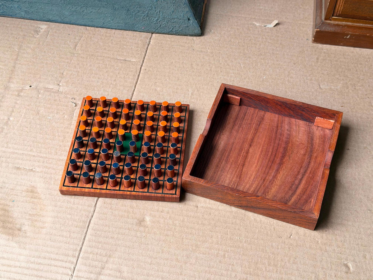 Vintage Wooden Reversi Othello Travel Board Game Sheesham Wood Made in India