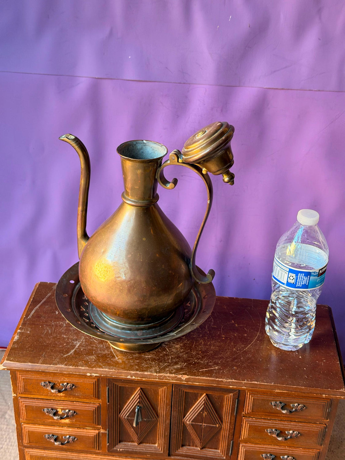 Vintage Copper Brass Ewer Pitcher Basin Set Hinged Aftaba Vessel