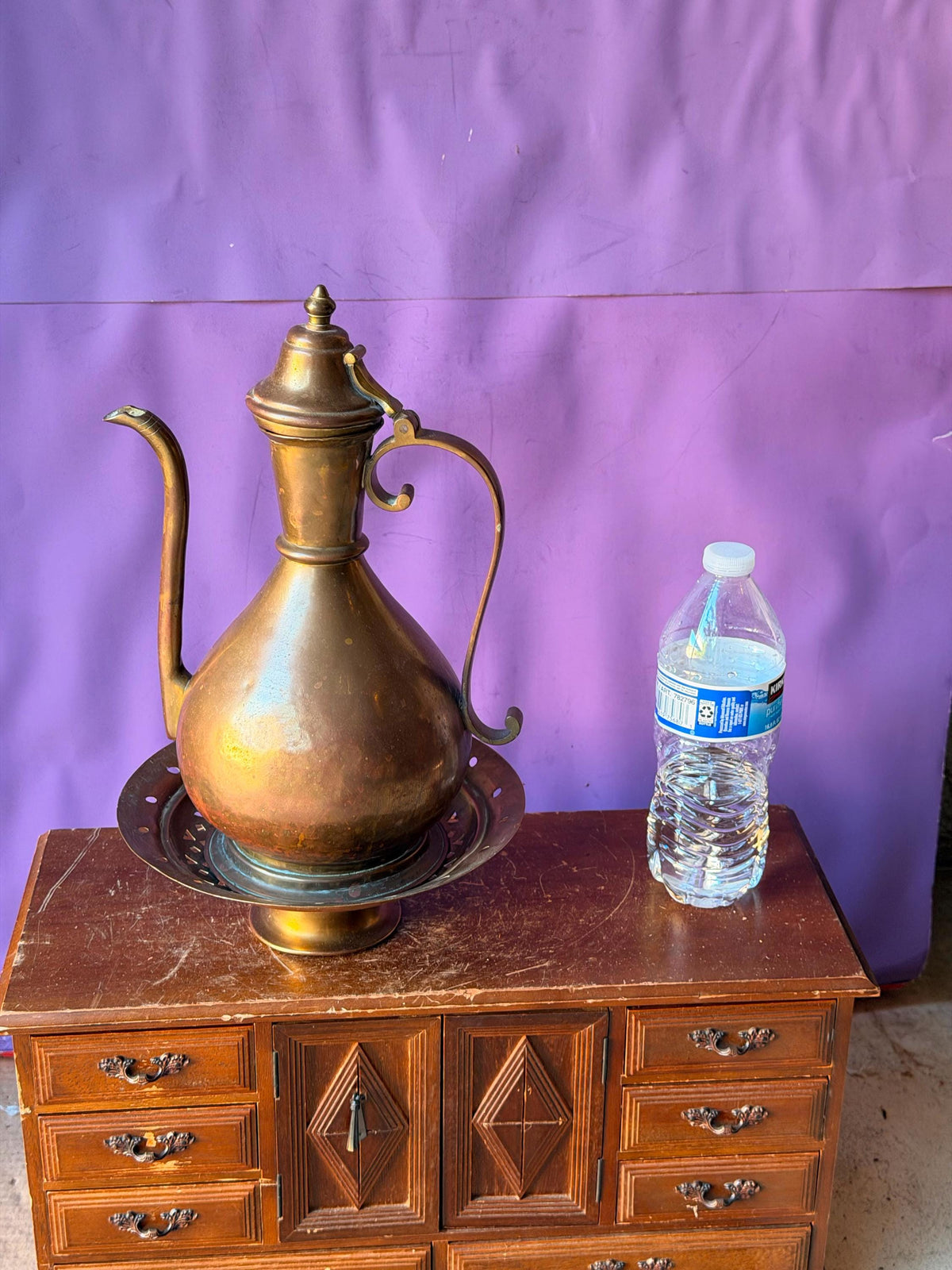 Vintage Copper Brass Ewer Pitcher Basin Set Hinged Aftaba Vessel