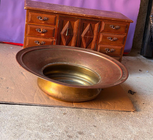 Antique Brass Wash Basin Large 16" Flanged Water Bowl Dated 1891