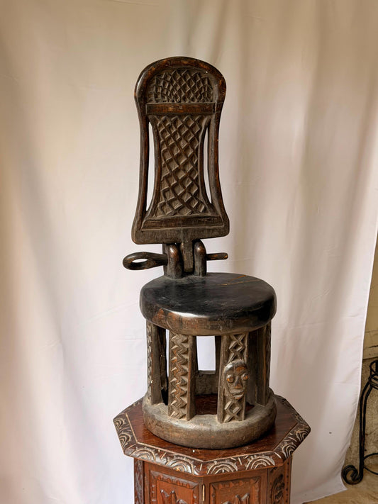 Vintage Bamileke Throne Chair Hand Carved Wood African Art Prestige Seat