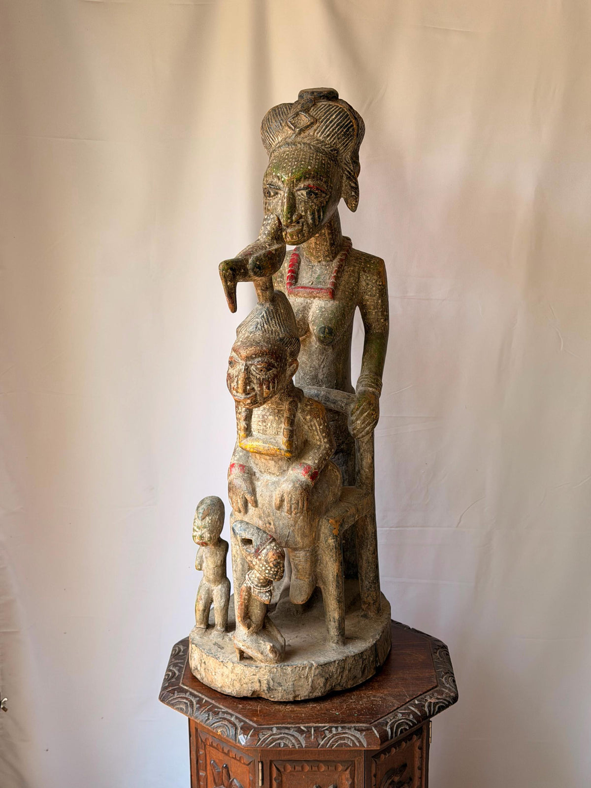 Vintage Yoruba Wood Carving Olowe of Ise Style Veranda Post African Statue 37"