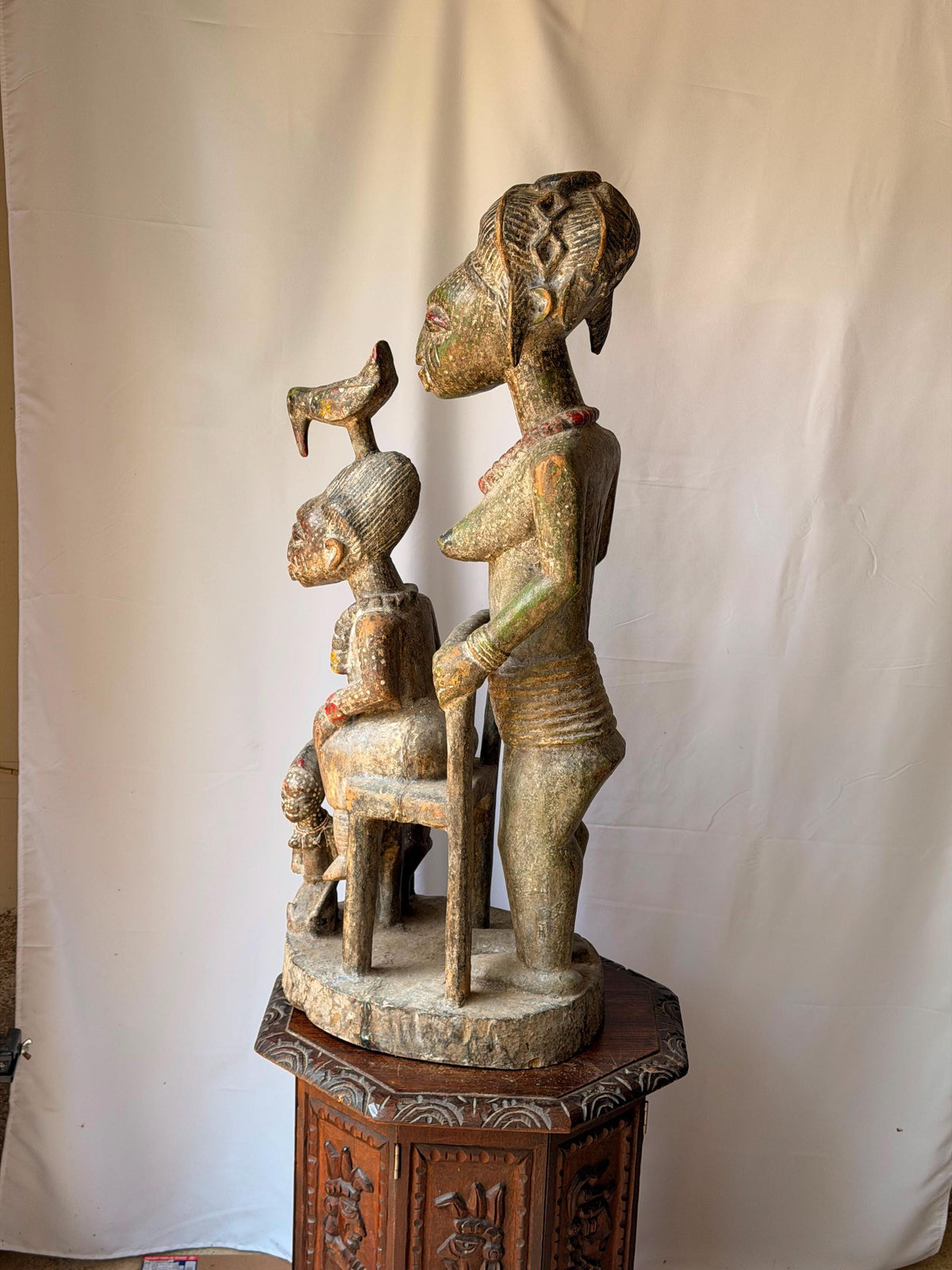 Vintage Yoruba Wood Carving Olowe of Ise Style Veranda Post African Statue 37"