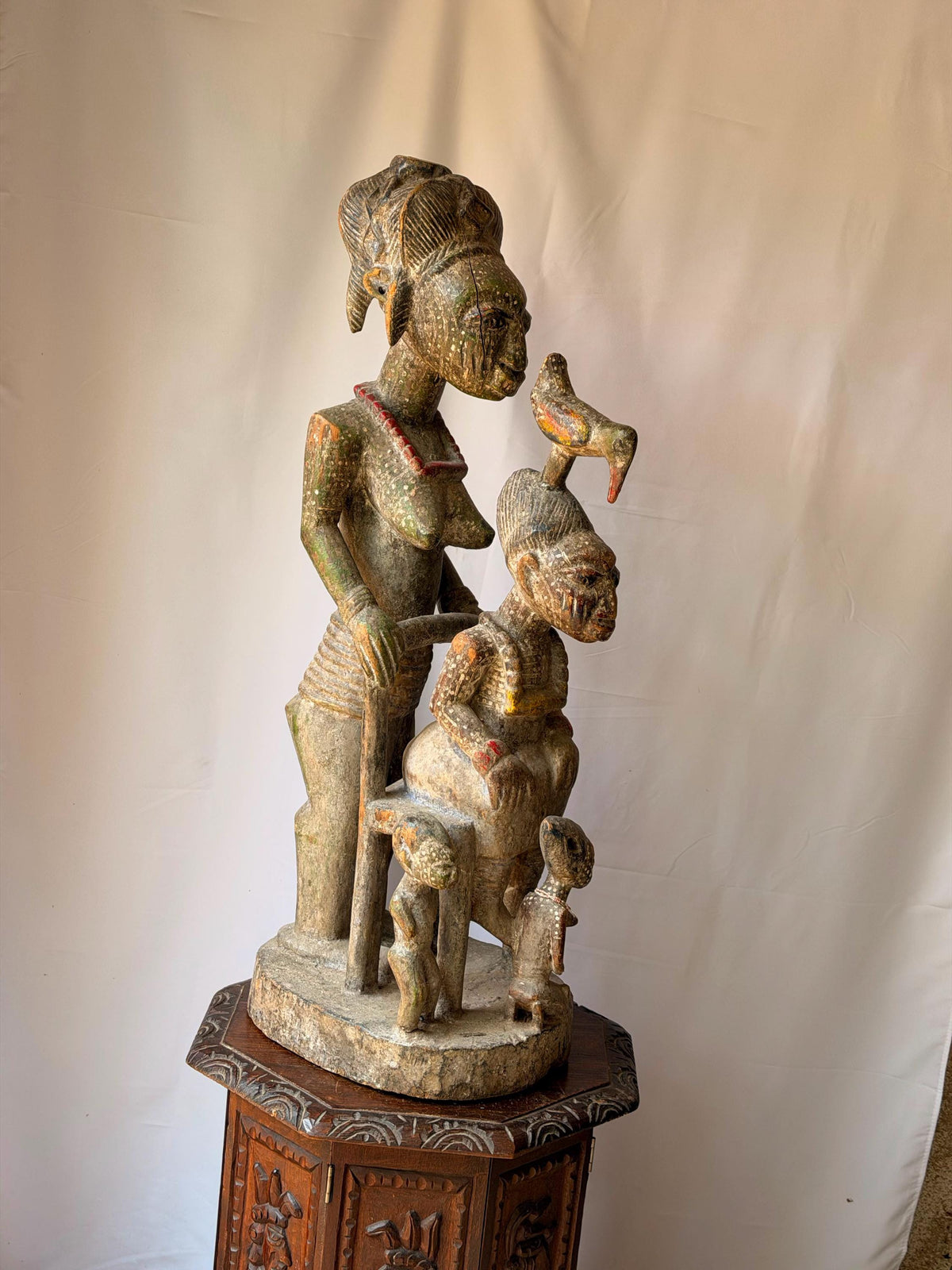 Vintage Yoruba Wood Carving Olowe of Ise Style Veranda Post African Statue 37"