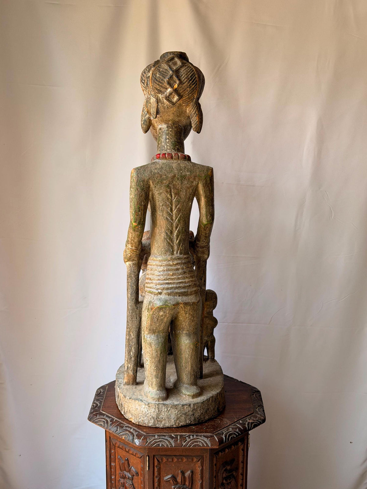 Vintage Yoruba Wood Carving Olowe of Ise Style Veranda Post African Statue 37"