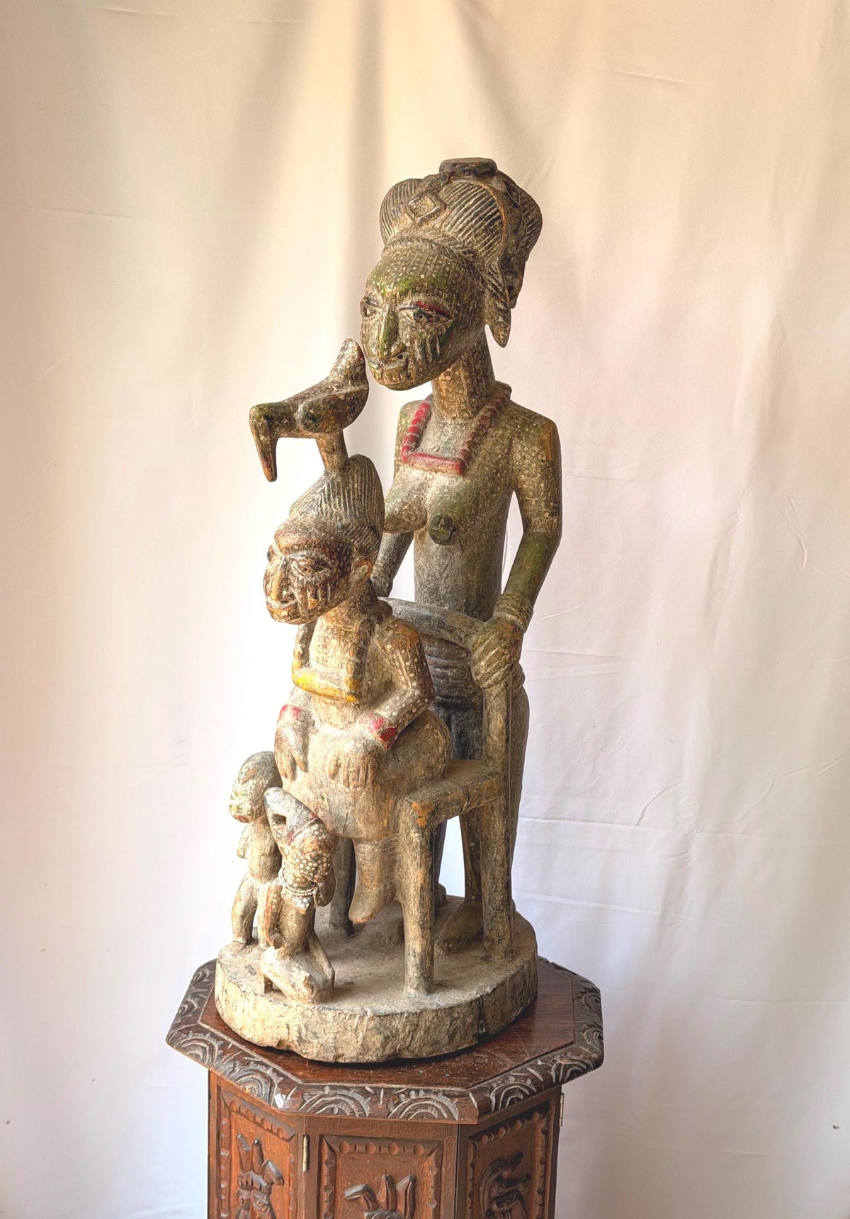 Vintage Yoruba Wood Carving Olowe of Ise Style Veranda Post African Statue 37"