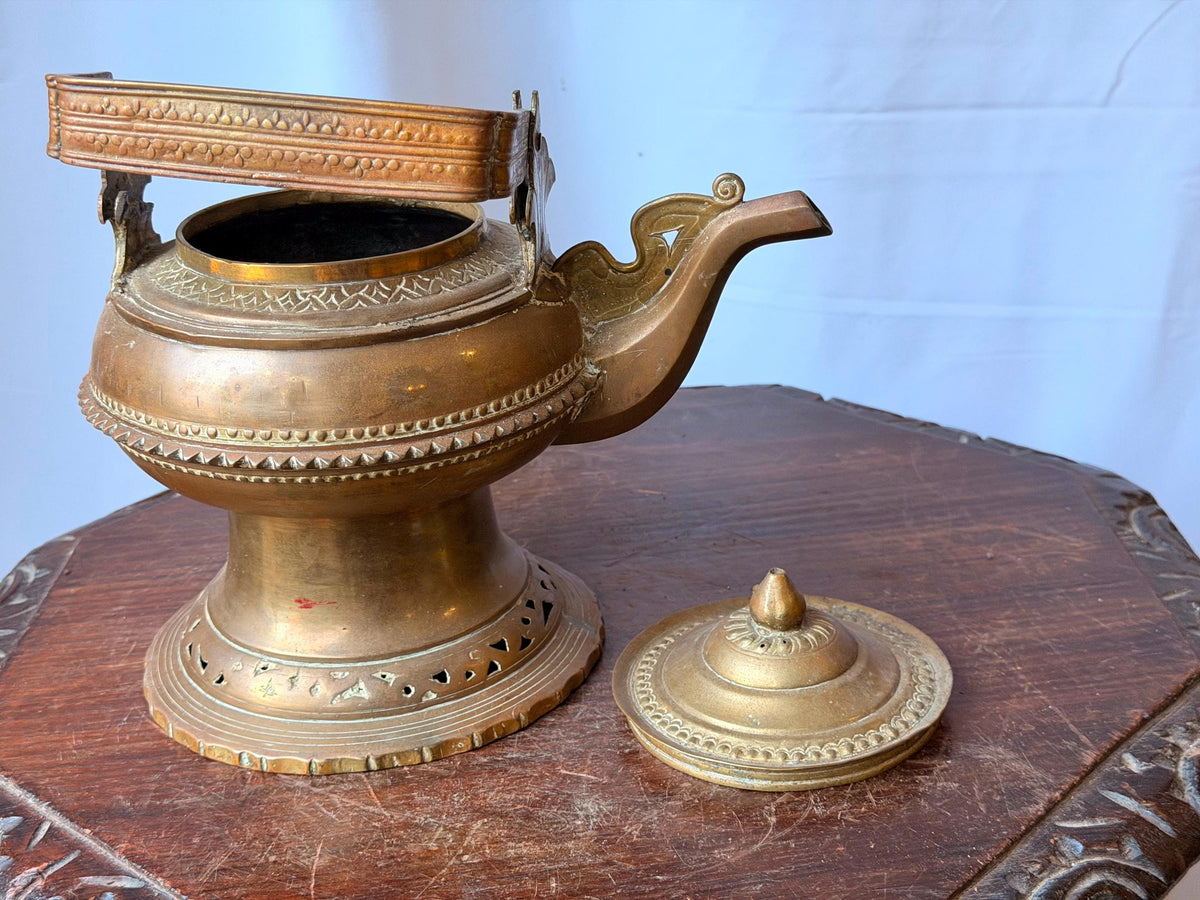 Vintage Southeast Asian Brass Kettle Pedestal Ewer Malay Maranao Water Pot