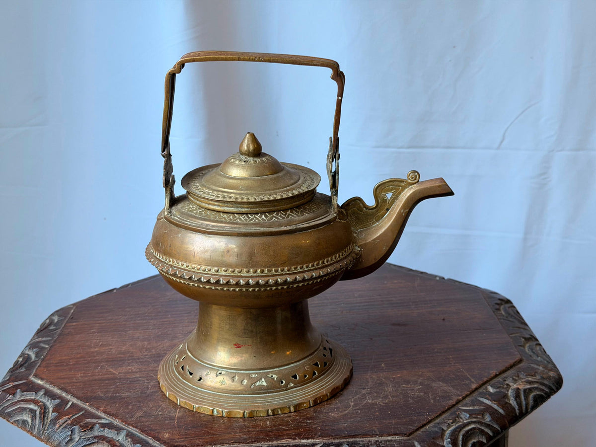 Vintage Southeast Asian Brass Kettle Pedestal Ewer Malay Maranao Water Pot
