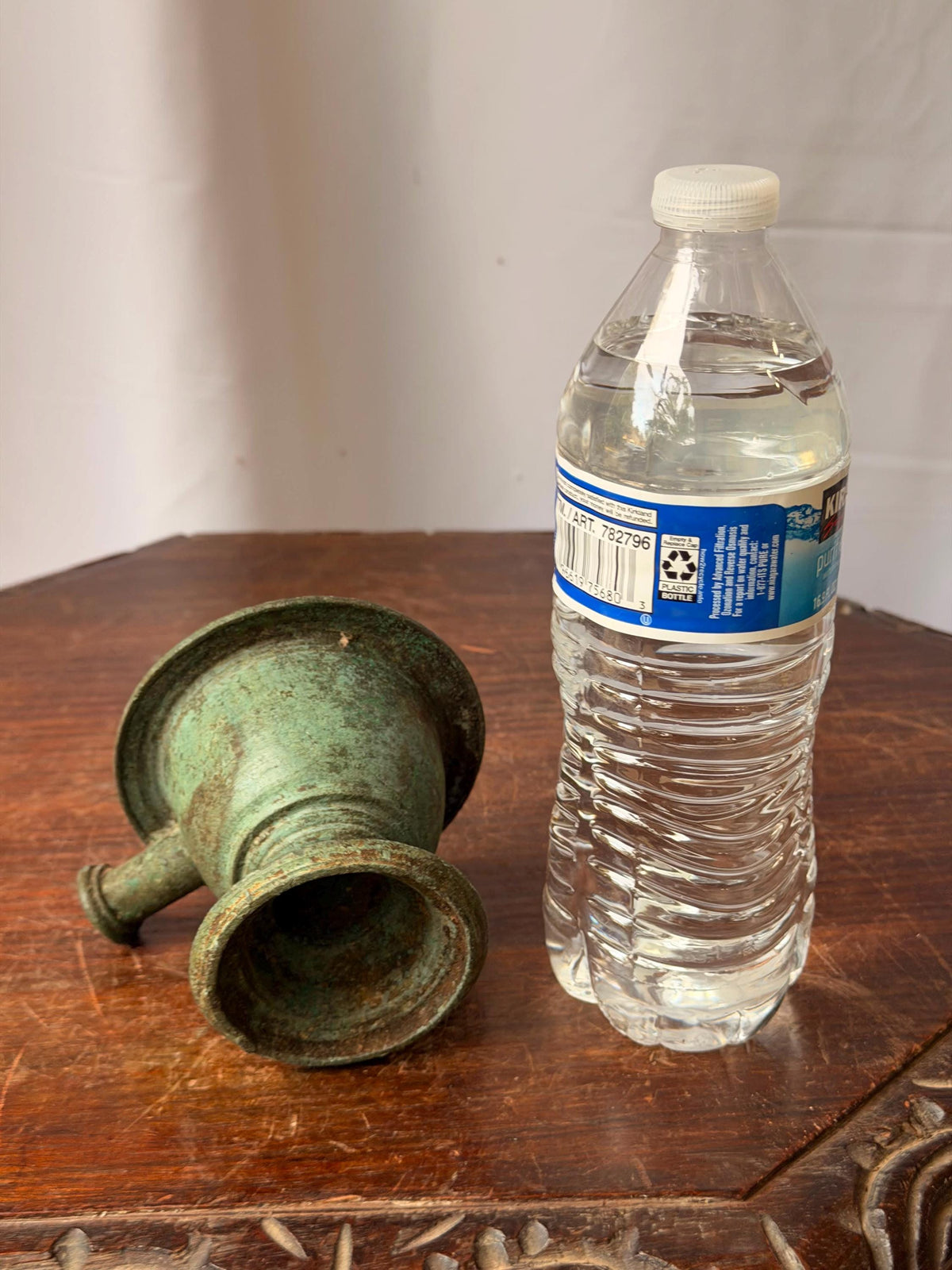 Vintage Cast Bronze Handheld Censer Ritual Incense Burner Verdigris Vessel