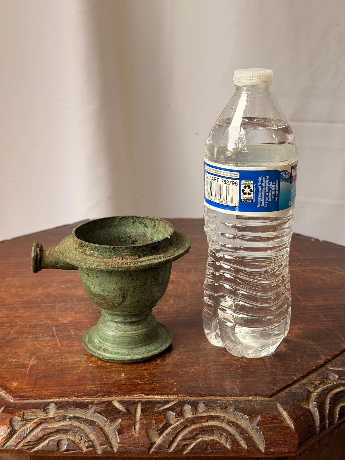 Vintage Cast Bronze Handheld Censer Ritual Incense Burner Verdigris Vessel