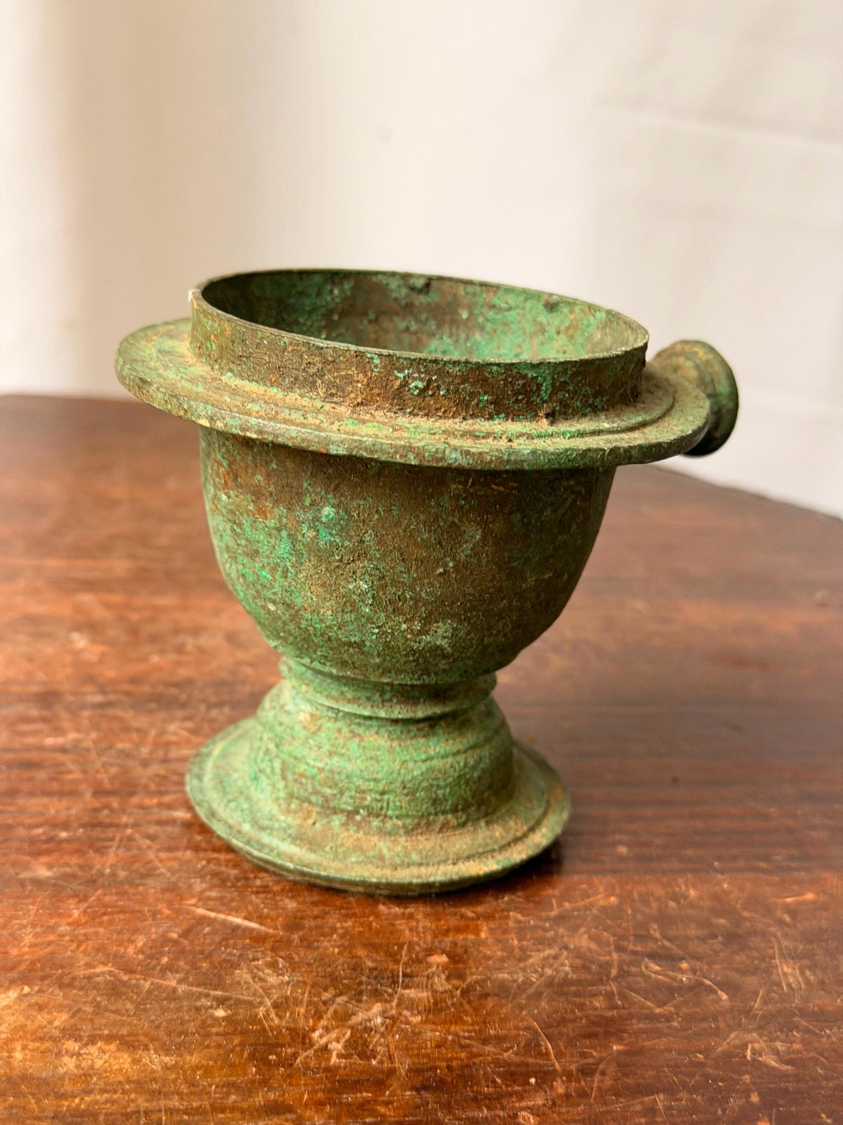 Vintage Cast Bronze Handheld Censer Ritual Incense Burner Verdigris Vessel