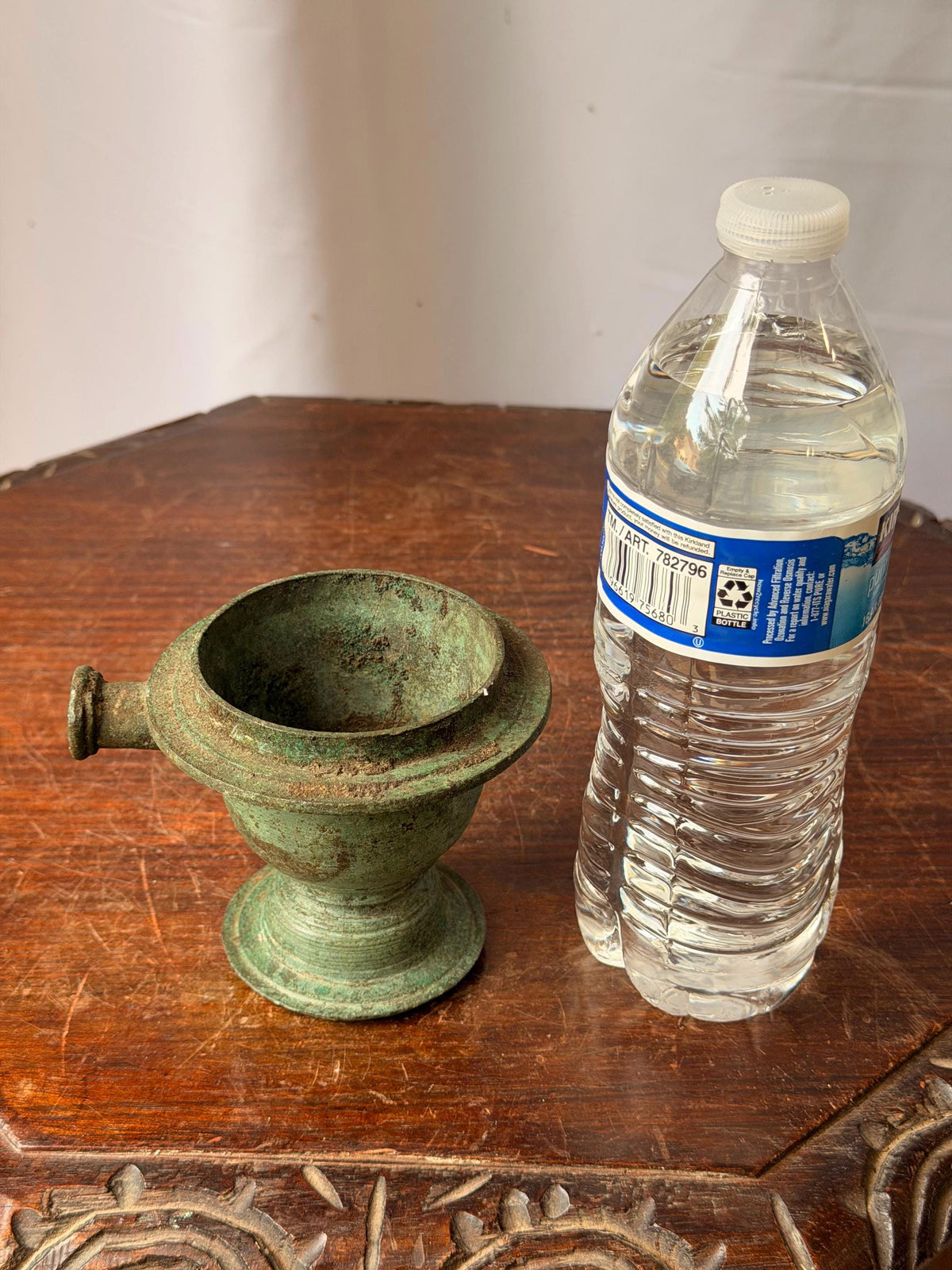 Vintage Cast Bronze Handheld Censer Ritual Incense Burner Verdigris Vessel