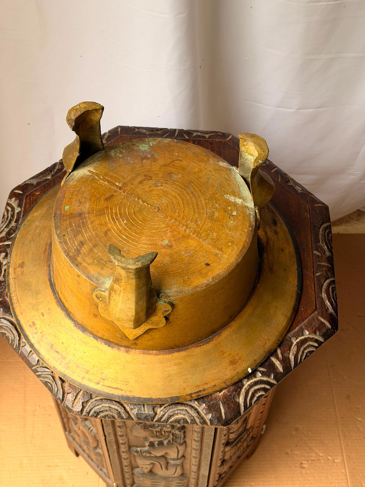 Vintage Cast Brass Tripod Basin 13.5" Wide Footed Centerpiece Vessel Urli