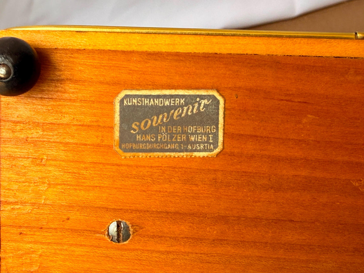 Vintage Austrian Reuge Music Box Mozart Wood Jewelry Trinket Case Vienna 6.2"