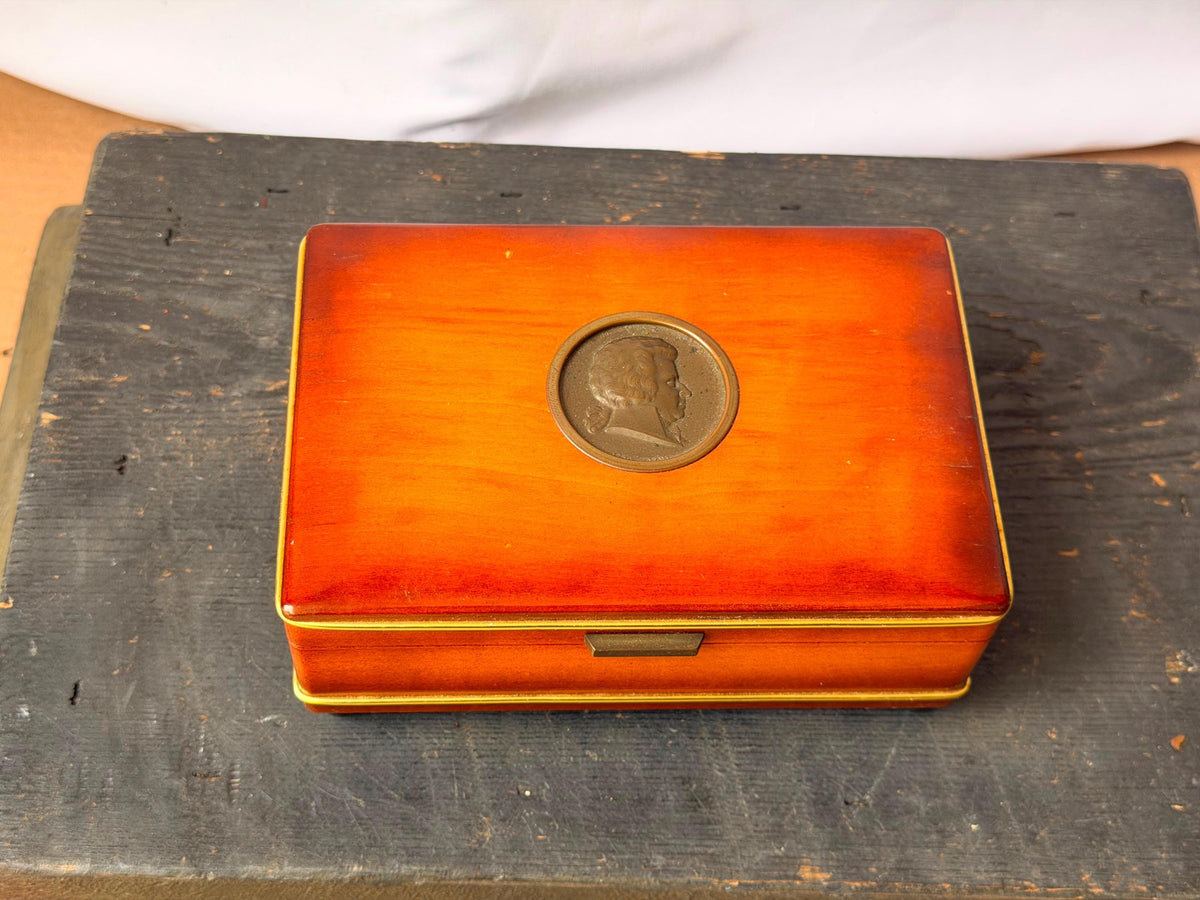 Vintage Austrian Reuge Music Box Mozart Wood Jewelry Trinket Case Vienna 6.2"