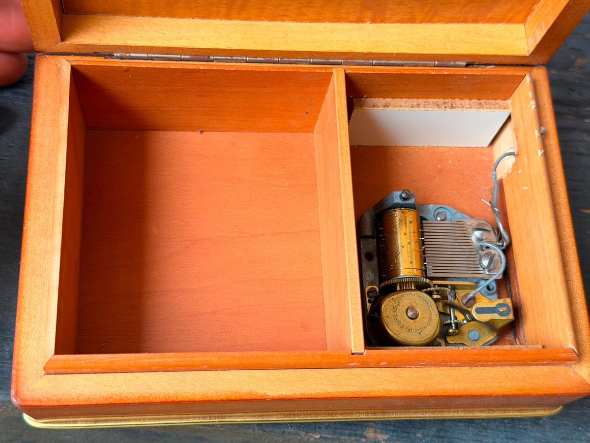 Vintage Austrian Reuge Music Box Mozart Wood Jewelry Trinket Case Vienna 6.2"